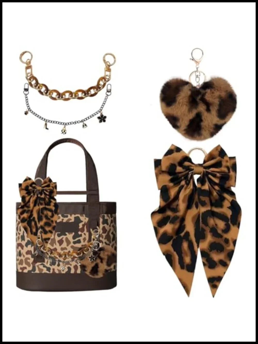 Bag Charms for Tote Bags Satin Bow Keychain Fluffy Ball Gold Chains